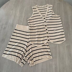 2 Piece Outfit, Casual Knit Sleeveless Button Down Top & Matching Shorts Set